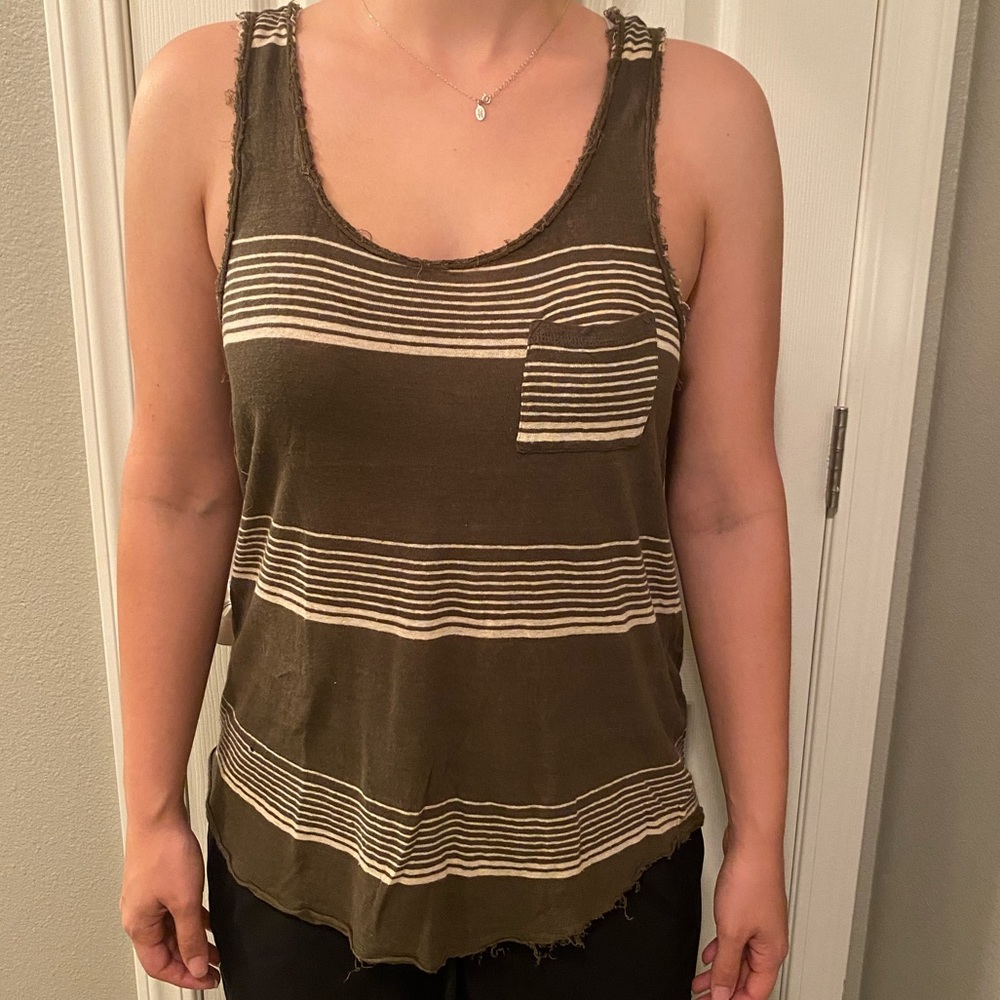 Green and cream striped Tank top with Pocket detail